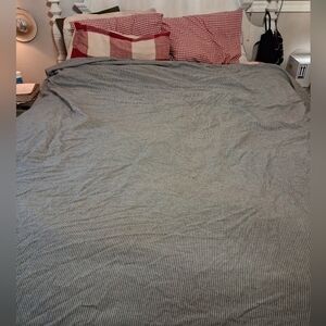 Rejuvenation Queen Gray/white Stripes Cotton Duvet Small Flaw